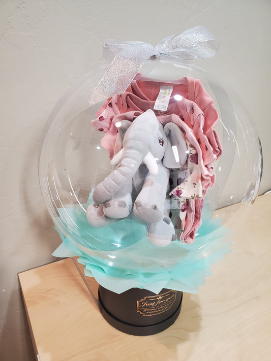 Peach Baby Onesies and Stuffed Animal Bundle Balloon/Baby Shower Gift