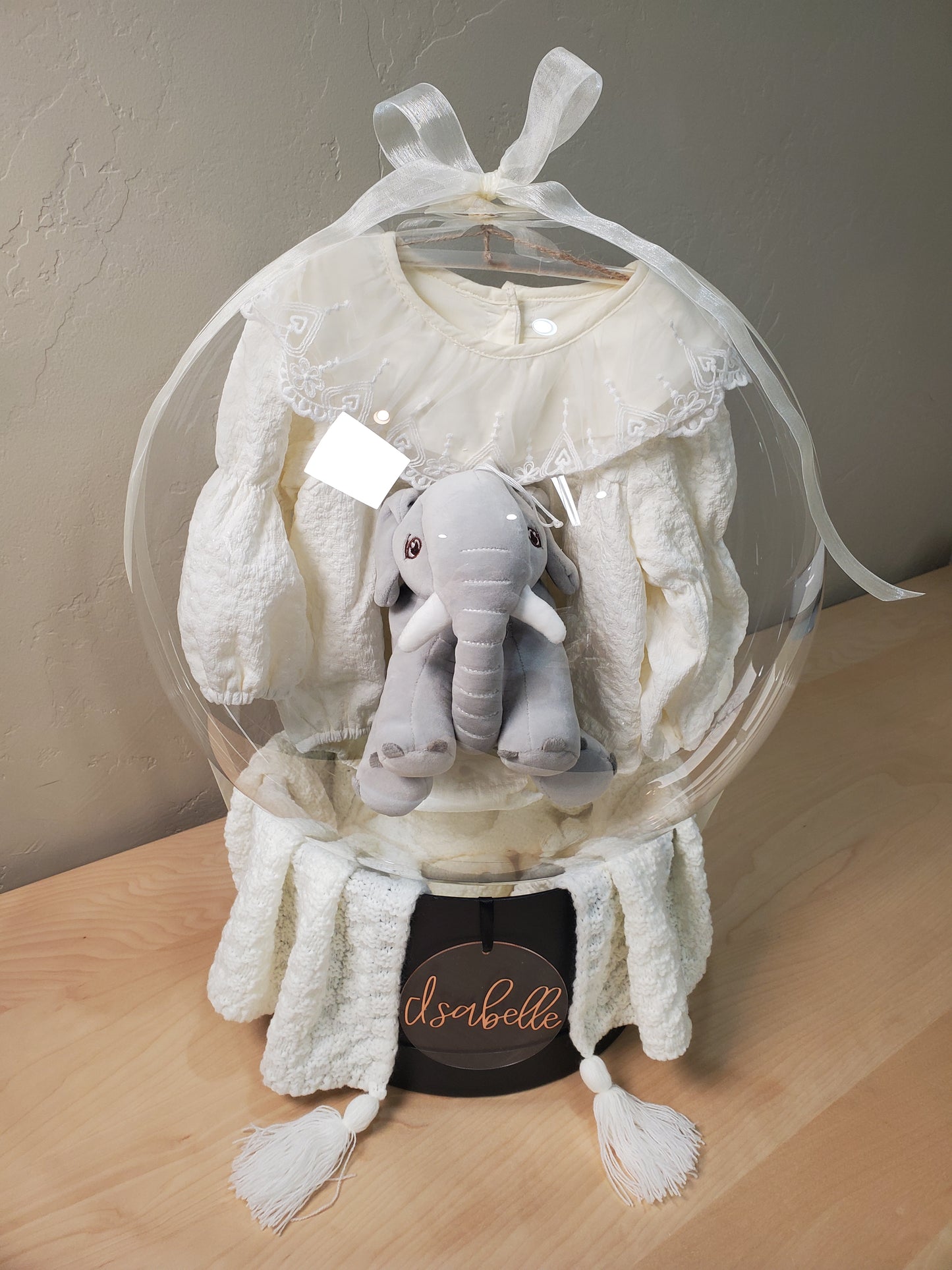 Personalized Baby Shower Gift - Stuffed Animal, Baby Outfit and Blanket Balloon Bundle