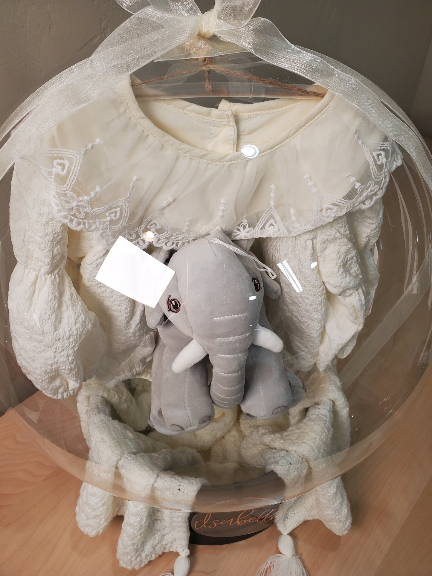 Personalized Baby Shower Gift - Stuffed Animal, Baby Outfit and Blanket Balloon Bundle