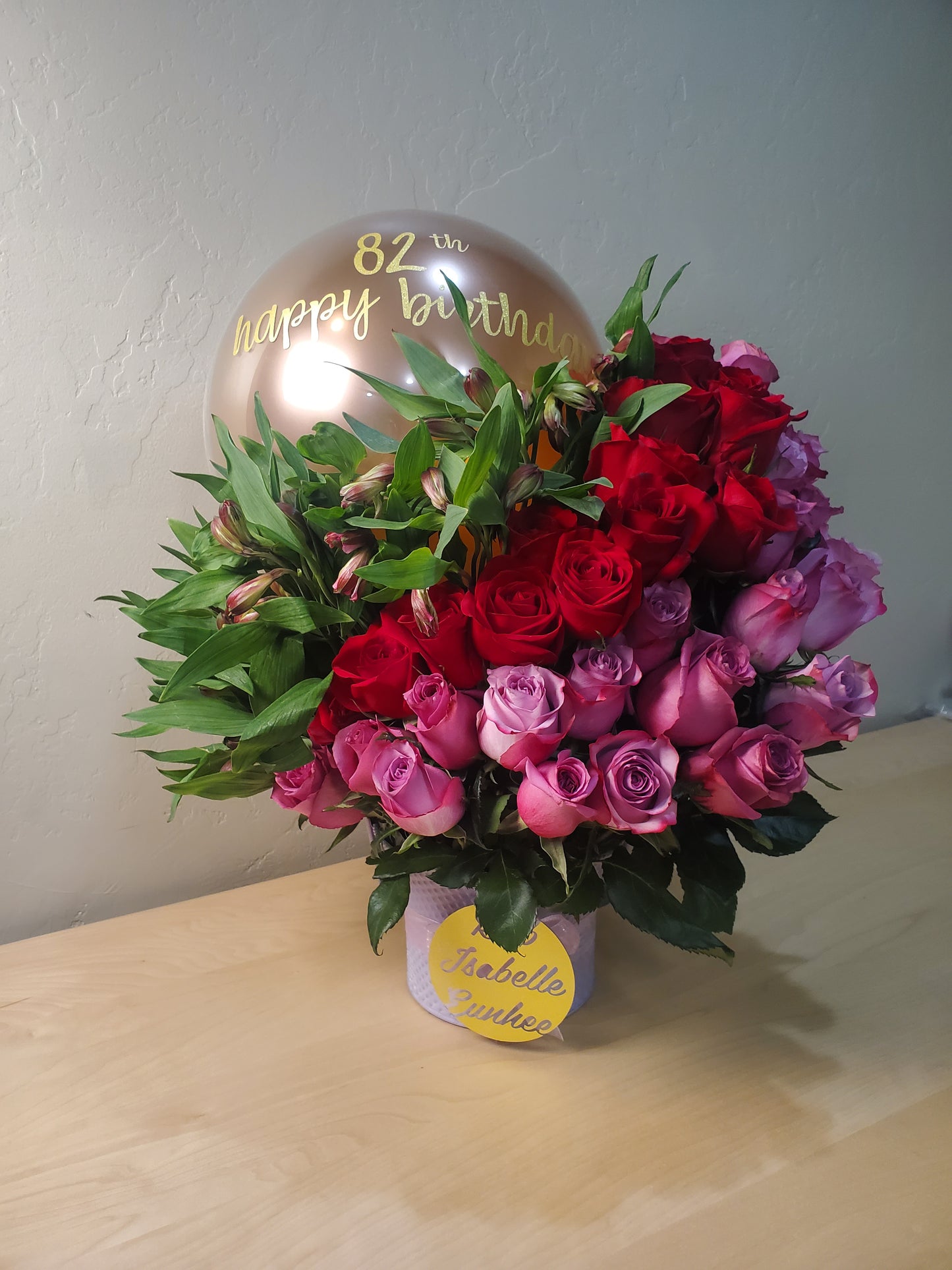 Balloon and Stems In Style / 3 Dozens Fresh Cut Flowers with Balloon