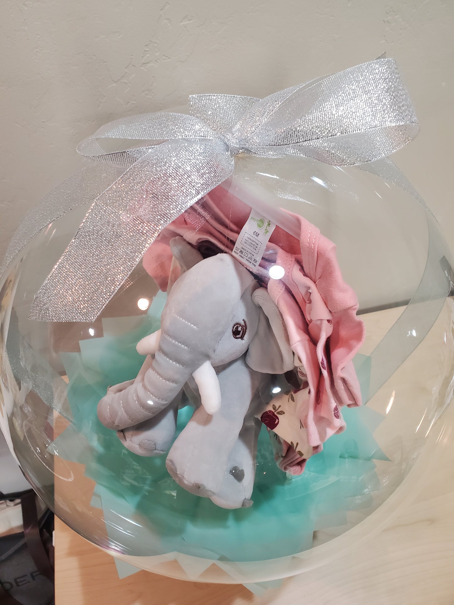 Peach Baby Onesies and Stuffed Animal Bundle Balloon/Baby Shower Gift