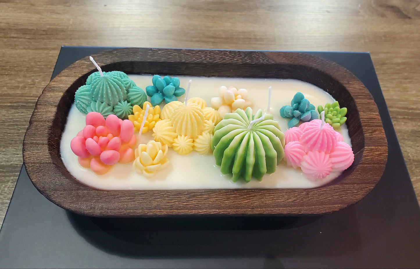 Succulent  on Wooden Vessel Candle