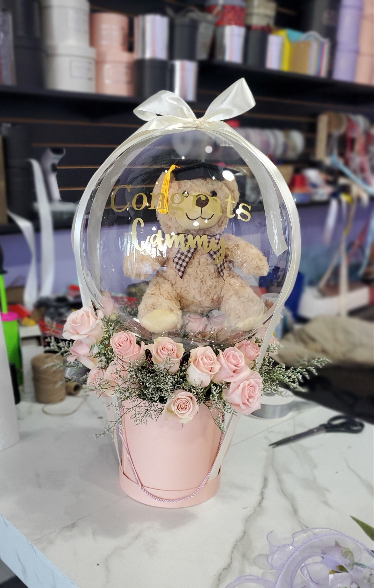 GRAD Bear Balloon with 2 Dozen Roses