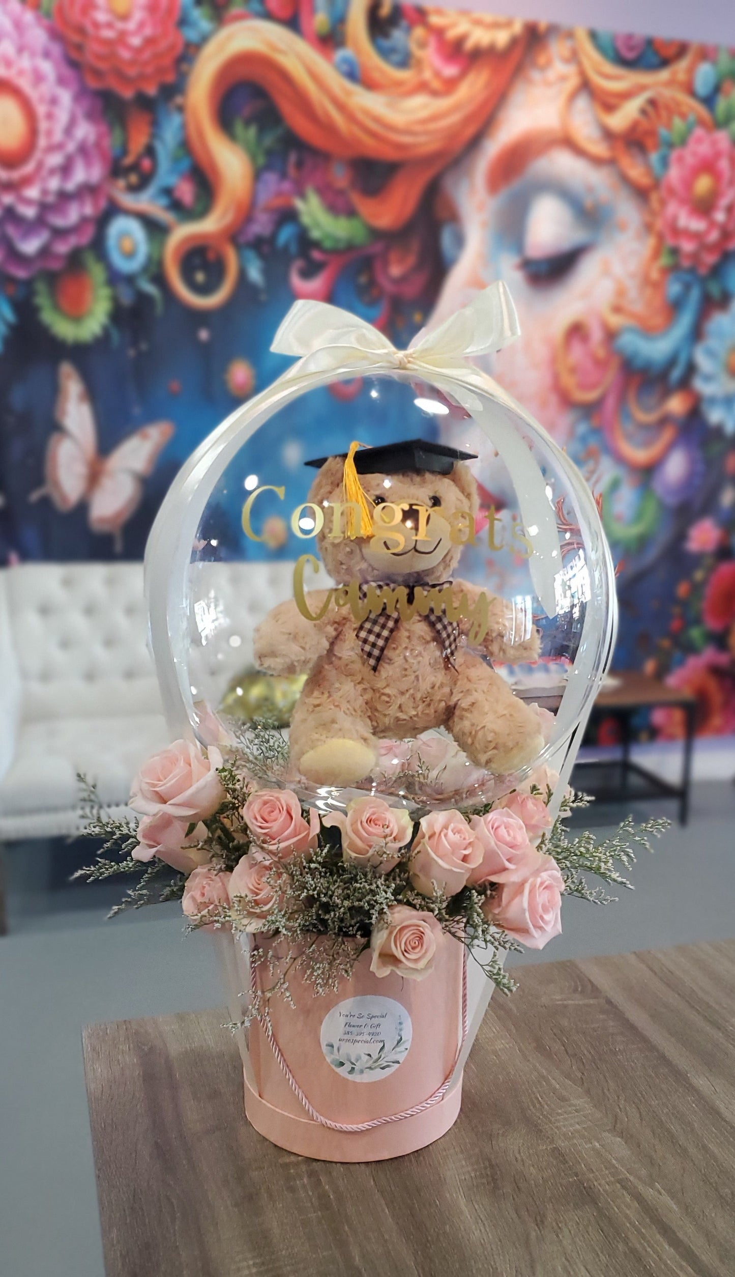 GRAD Bear Balloon with 2 Dozen Roses
