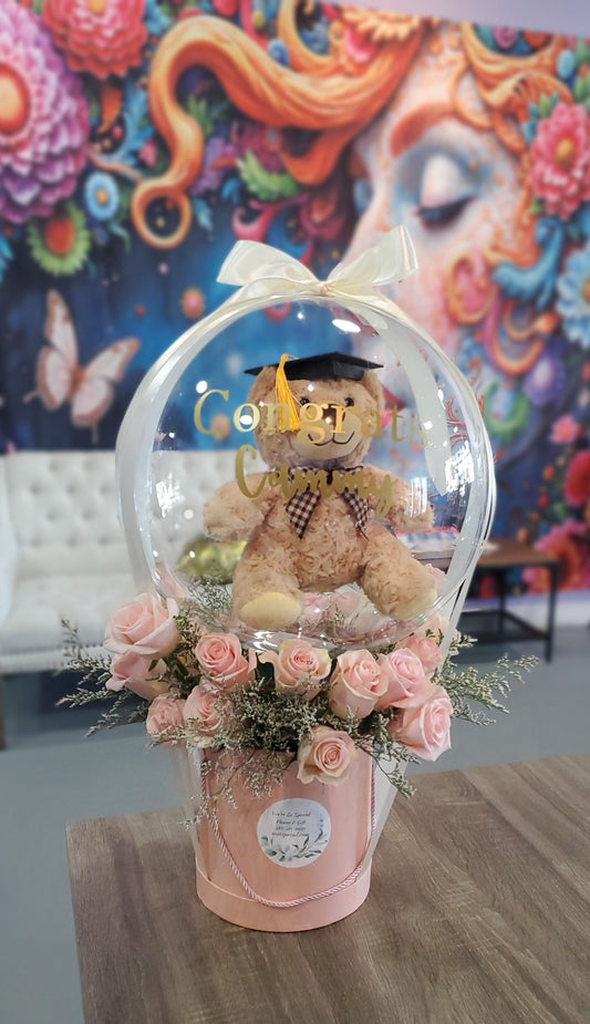 GRAD Bear Balloon with 2 Dozen Roses