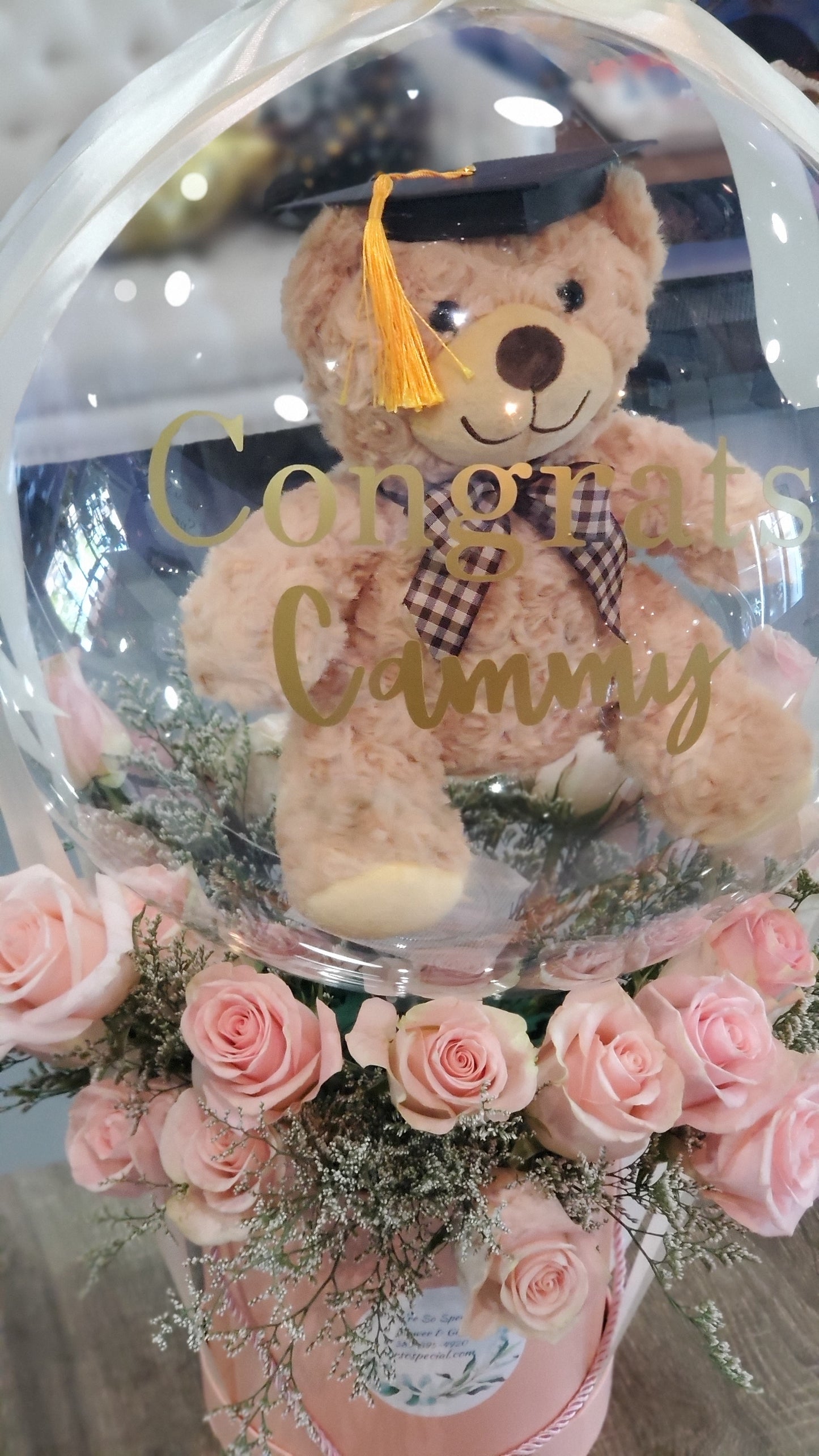 GRAD Bear Balloon with 2 Dozen Roses