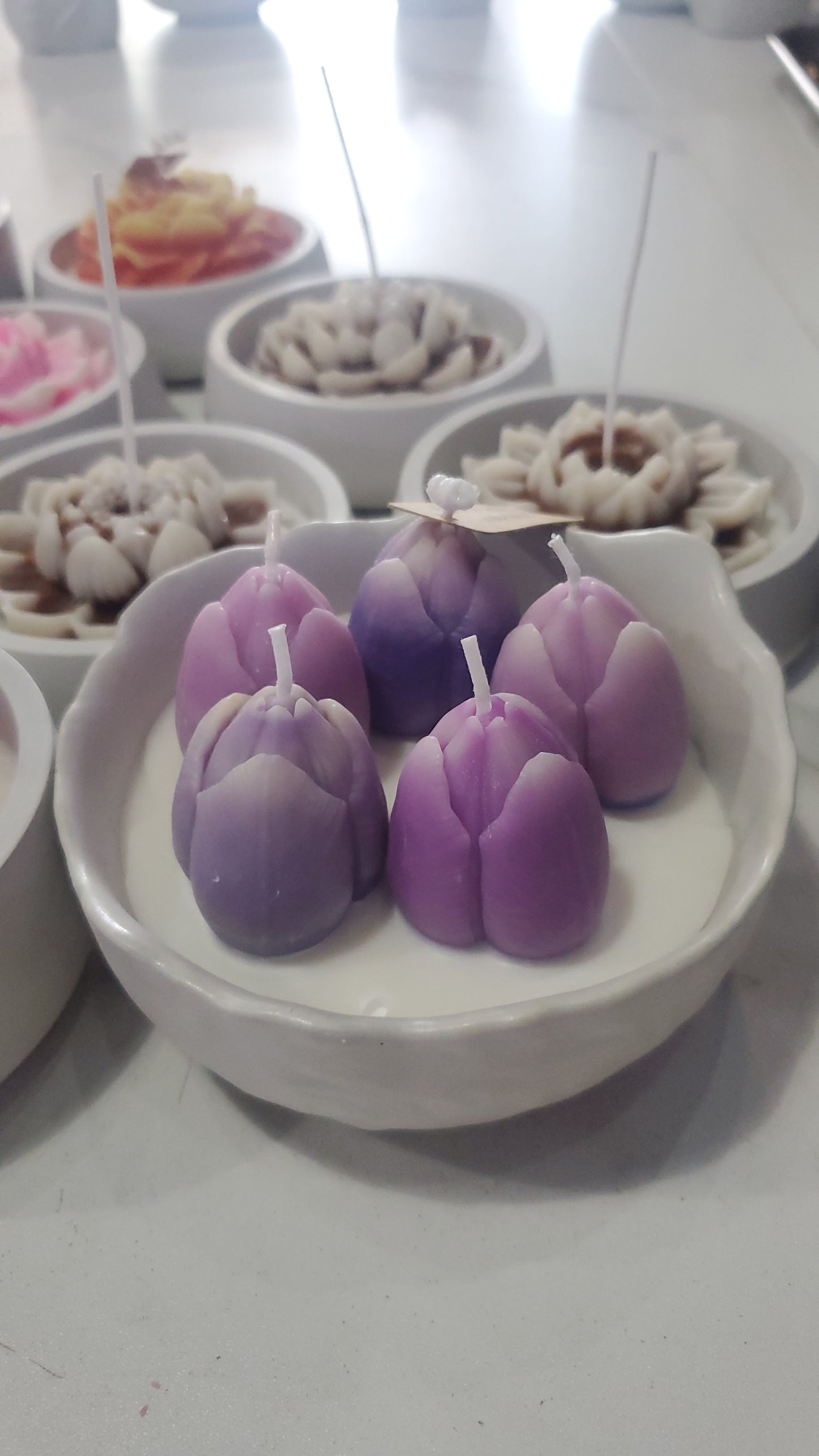Tulip Candles with Hose Made Concrete Vessel