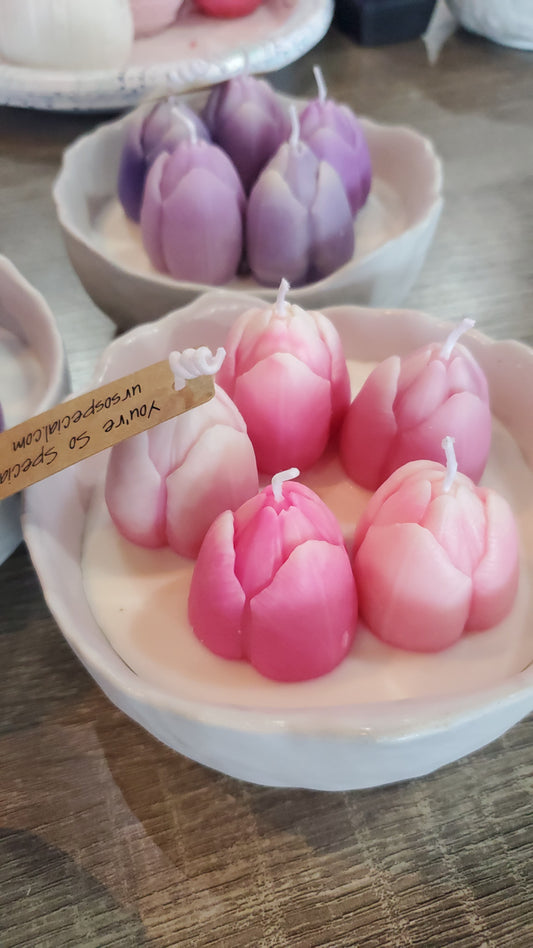 Tulip Candles with House Made Concrete Vessel