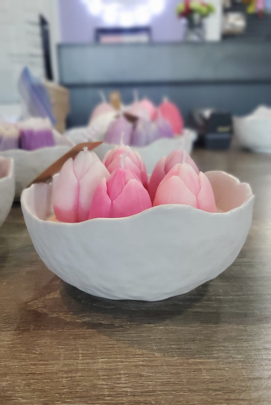Tulip Candles with House Made Concrete Vessel