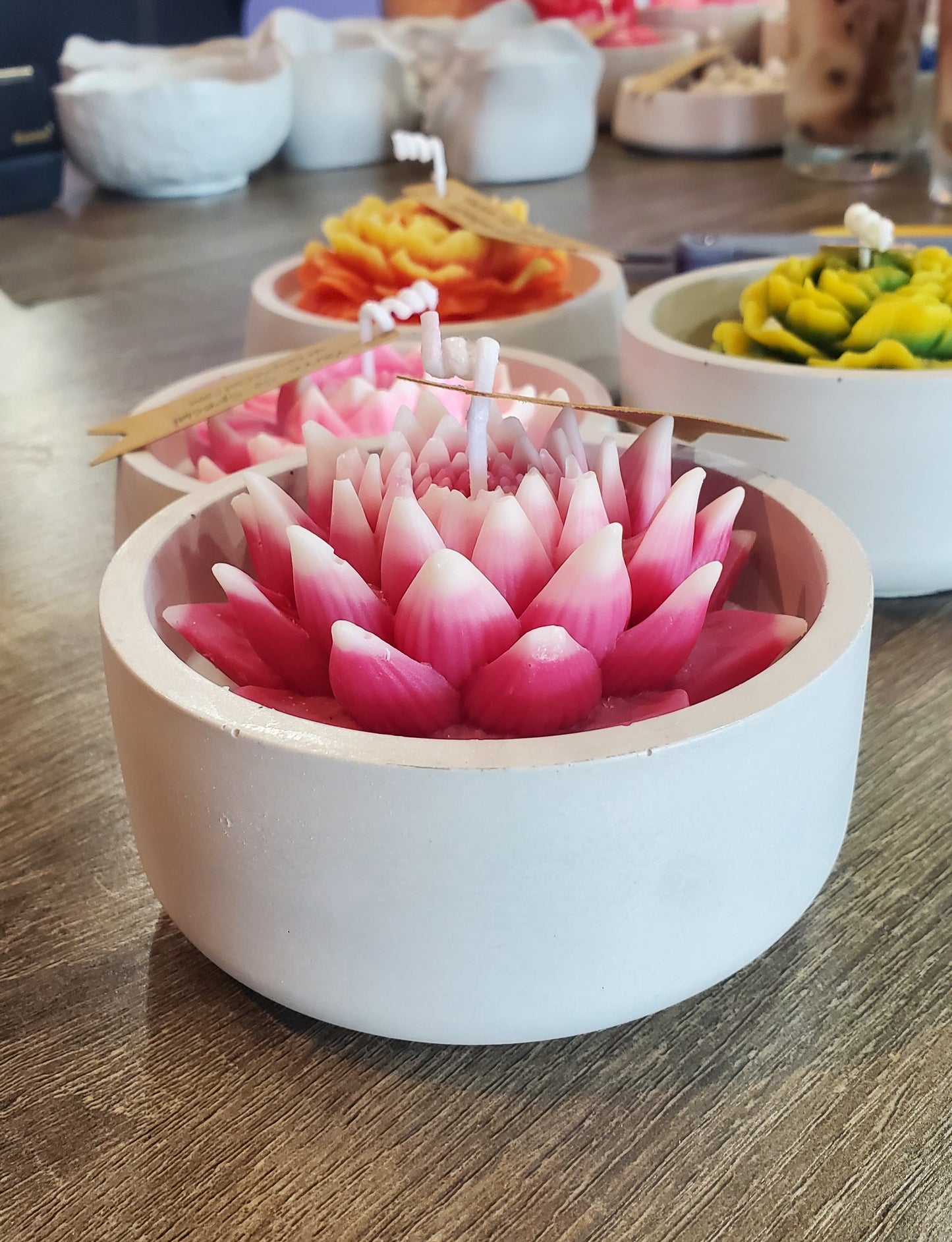 Big Elegant Flower Candle on Hose Made Concrete Vessel