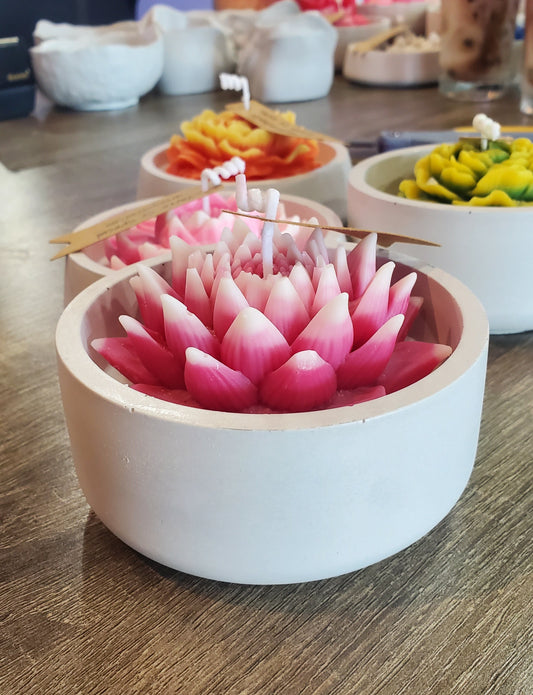 Big Elegant Flower Candle on House Made Concrete Vessel