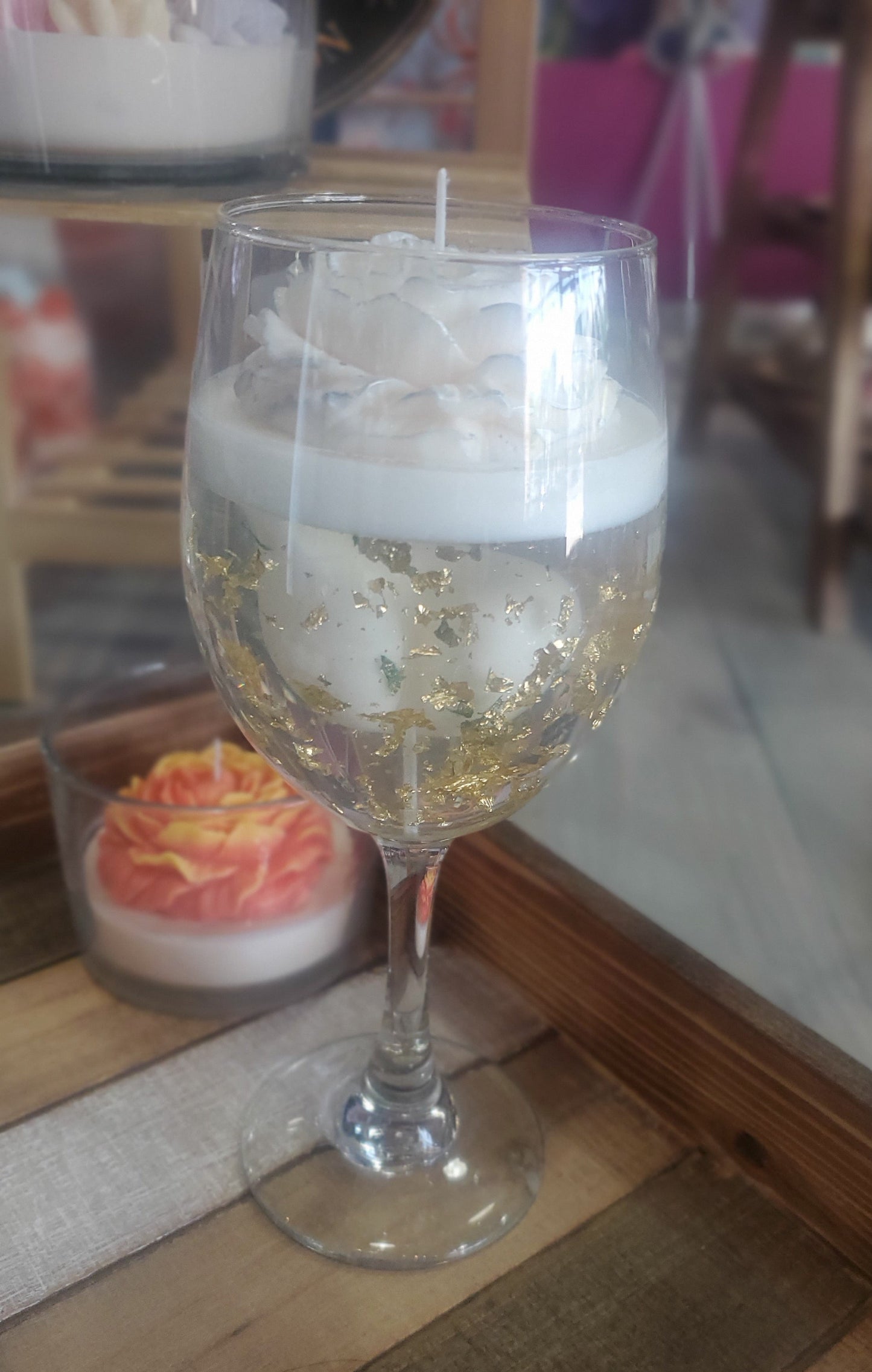 Gold Peony Champagne Candle