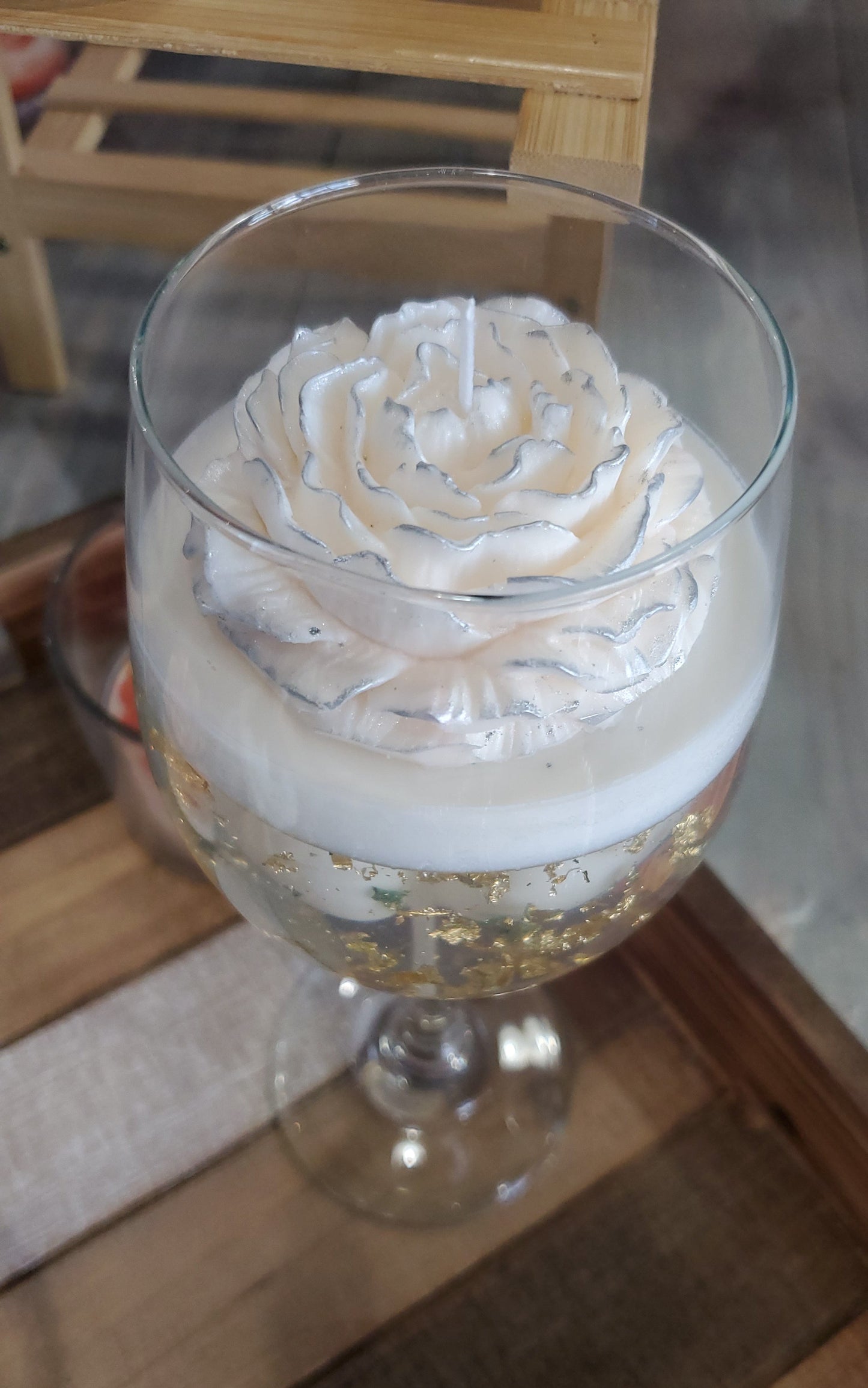 Gold Peony Champagne Candle